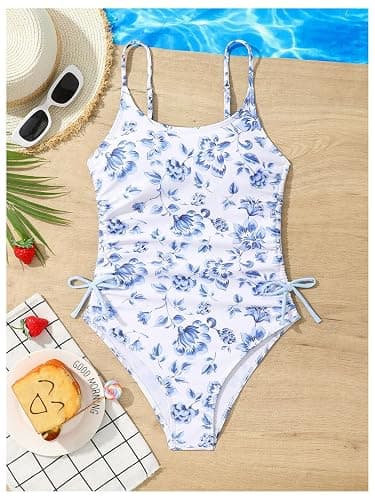 Milumia Girl's Floral One Piece Swimsuit Bow Tie Side Spaghetti Strap Bathing Suit thumbnail 4