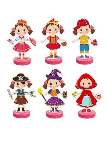 TOYSTER'S Magnetic Wooden Dress-Up Dolls Toy | Pretend Play Set Includes: 1 Wood Doll with 30 Assorted Costume Dress Ideas | Not Your Average Paper Doll | Great Gift Idea for Little Girls 3+ - Girl Dress-Up thumbnail 2