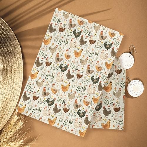 HUGANE Farmhouse Chicken Rooster Kitchen Towels, Chicken Dish Towels, Rooster Decor Hand Towel for Bathroom Kitchen Decor, Cock Mom Lady Gifts, 16x24 Inch thumbnail 2