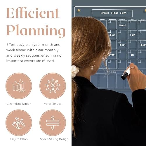 Acrylic Magnetic Calendar for Refrigerator - Clear Dry Erase for Fridge | with Monthly Grid and Weekly Planner Section | 15’’x17’’ Vertical Magnetic Fridge Calendar 2025 | with Gold Magnets thumbnail 5