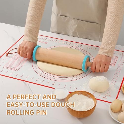 WitHlper Beechwood Rolling Pin Set with 6 Thickness Rings, Non-Slip Silicone Mat,Wood Stand – 17" Dough Roller for Baking, Pizza, Tortilla, Pastry – Wooden Rolling Pin Kit for Even Thickness thumbnail 3