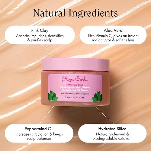 Rizos Curls Detox Scalp Scrub, Exfoliates to Remove Buildup & Excess Oil, Soothes Itchy Scalp, Detoxifying & Clarifying with Pink Clay, Aloe Vera & Peppermint Oil, All Hair Types 1a - 4c, 8.4 oz thumbnail 3