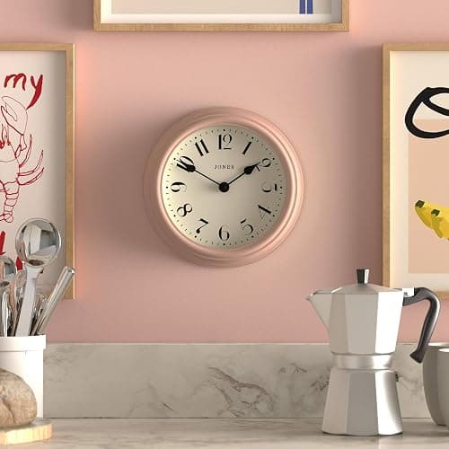 JONES CLOCKS® Frieze Wall Clock | Small Elegant Classic Round Clock | 23cm | Pink | Pretty Design Ideal for The Kitchen, Living Room, Bedroom, Large or Small Spaces thumbnail 2