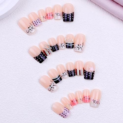 OCTOSWAVE Square Short Press on Nails with 3D Bows, Stars, Stripes & Polka Dots - 24Pcs Acrylic Fake Nails - Trendy Nail Art for Parties, Outdoors & Office thumbnail 4