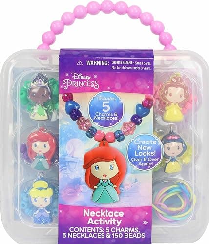 Disney Princess Necklace Activity Case – Jewelry Making Kit with Beads, Charms & Strings – Create Custom Princess Necklaces – Craft Gift for Girls Ages 3+ – Portable Storage Case Included thumbnail 3