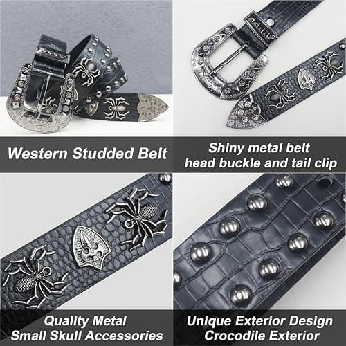 EVERBLTING Black Western Cowboy Belt for Men Women Western Cowboy Cowgirl Y2k Studded Belt Western Punk Studded Belts thumbnail 3