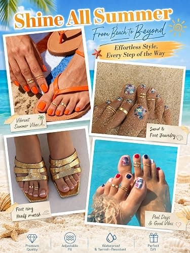 TOSGMY 4Pcs Toe Rings for Women Non Tarnish 14K Gold Filled Toe Ring Adjustable Flower CZ Band Wave Dainty Toe Ring Summer Beach Open Toe Rings Set Waterproof Toe Jewelry Foot Jewelry thumbnail 3