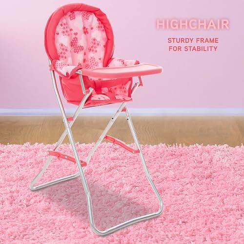 Dolls To Play Baby Doll Stroller Bed and Seat Nursery Playset, Accessories Furniture Set High Chair Diaper Bag Role Play Deluxe Set thumbnail 6