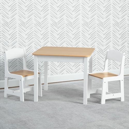 Delta Children MySize Kids Wood Table and Chair Set (2 Chairs Included) - Ideal for Arts & Crafts, Snack Time, Homeschooling, Homework & More, Bianca White/Natural thumbnail 2