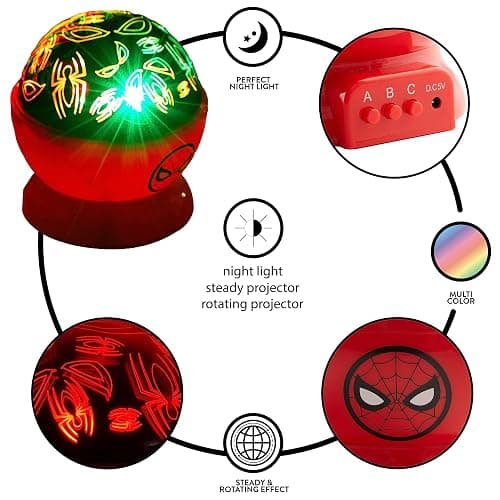 Idea Nuova Marvel Spiderman Rotating LED Projection Kids Lamp and Nightlight, 4.88"x 4.88"x 5.5" thumbnail 4
