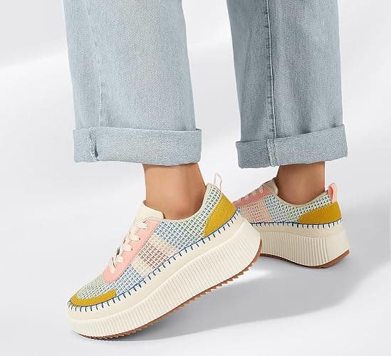 LUCKY STEP Women's Platform Sneakers Rhinestone Fashion Chunky Casual Sparkly Retro Braided Walking Shoes thumbnail 8