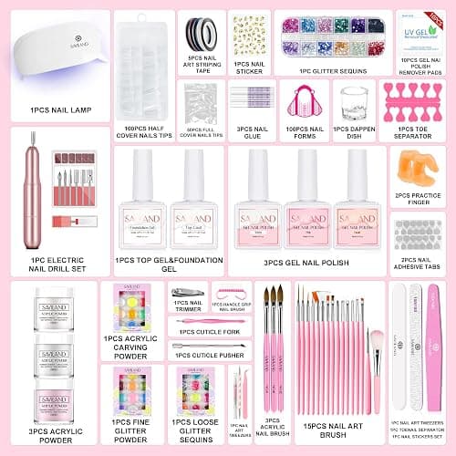 SAVILAND Acrylic Nail Kit – Nails Kit Acrylic Set with Nail Drill Brushes Gel Polish Clear Nails Tips Nail Art Tools Nail Stuff for Starters DIY Christmas Gift thumbnail 2