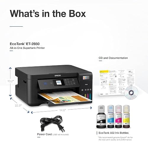 Epson EcoTank ET-2850 Wireless Color All-in-One Cartridge-Free Supertank Printer with Scan, Copy and Auto 2-Sided Printing - Black, Medium - Black thumbnail 6