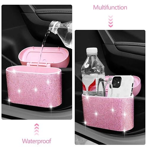 NBTEPEM Bling Pink Car Trash Can with Lid - 2 Pack, Mini Auto Garbage Can with 60 Trash Bags, Automotive Garbage Container Bin, Bling Car Accessories Trash Can for Women (Pink Diamond) thumbnail 6