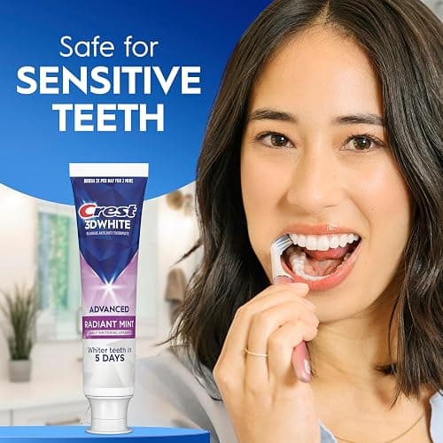 Crest 3D White Advanced Teeth Whitening Toothpaste, Crest 3D White Brilliance Toothpaste, Radiant Mint, 3.3 oz, Pack of 3 thumbnail 3