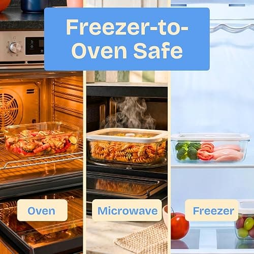 Non-Toxic Glass Food Containers with Lids, 2-Pack, 50 oz, Airtight, Gray | Plastic & BPA free. Glass body, glass lid & platinum silicone seal. Airtight & leakproof. Freezer & microwave safe. thumbnail 8