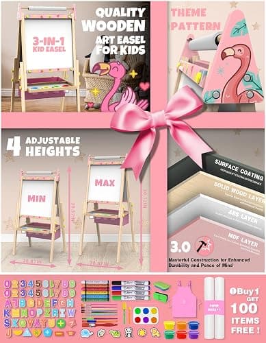 Joyooss Art Easel for Kids Easel for Toddlers,Adjustable Standing Wooden Easels Kids Whiteboard & Chalk Board Kids Dry Erase Board,Art Easel for Kids Easel for Toddlers 2-4 Years thumbnail 3