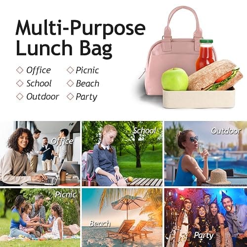 yookee home Lunch Bag Women Insulated Lunch Box for Adults Cute Pink Lunch Tote Bag for Women Preppy Lunchbox Lunch Bag for Adults Work thumbnail 7
