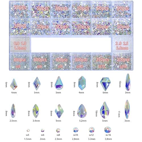HNUIX Nail Rhinestones - 3D Multiple Shape Size Gems, AB Color, Manicure Beads, Pearls, Flatback Crystals Rhinestones, with Kit, for Nail Art Decor thumbnail 3