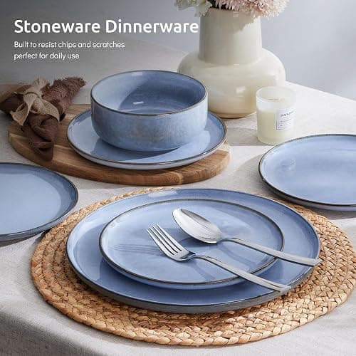 E-far 6-Piece Reactive Glaze Dinnerware Sets, Ceramic Dishes Set for 2, Stoneware Plates and Bowls Dinning Ware, Microwave & Dishwasher Safe - Ocean Blue thumbnail 4
