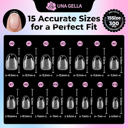 UNA GELLA Oval Gel Nail Tips Short 15 Sizes Full Cover Pre-Etched 300PCS | Easy DIY Salon Oval Almond Press On Nails, Snug Fit & Long-Lasting Hold for Daily Wear, Home DIY Salon thumbnail 9