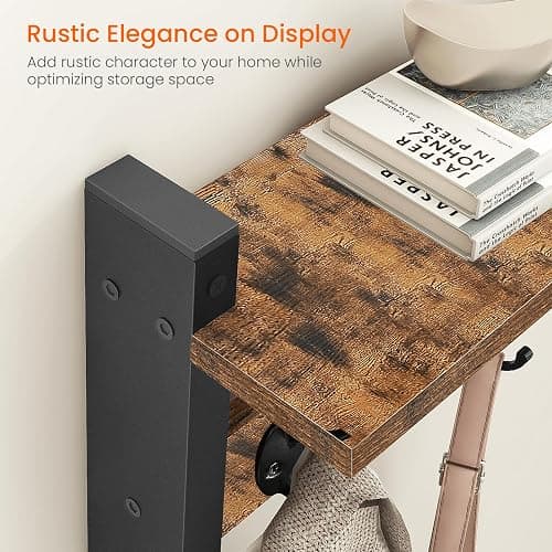 Homode Wall Hooks with Shelf, Wood Coat Rack with Shelf Wall-Mounted, Entryway Hanging Shelves with 5 Metal Hooks for Clothes Hats Towel Purse Robes, Bathroom Mudroom Bedroom, Rustic Brown Black thumbnail 6