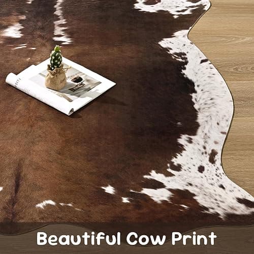 DweIke Faux Cowhide Print Rug for Living Room, 4.6 x 5.2 ft Dark Brown Western Animal Cow Hide Rugs, Non Slip Cool Cow Skin Carpet for Bedroom Dining Room Farmhouse Entrance Home Decor thumbnail 7
