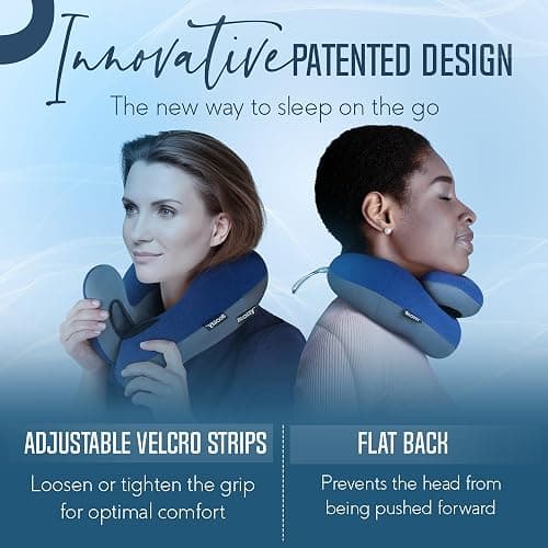 BCOZZY Travel Neck Pillow for Airplane– Patented Double Support for Head, Neck, and Chin. Best for Long Flights, Plane Sleeping, and Car Rides. Adjustable Size. Washable. Carry Bag. Large, Purple thumbnail 8