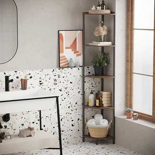 SUNMORY 5 Tier Corner Shelf Stand,Industrial 65" Corner Shelves Display Shelf for Living Room Decor,Wall Corner Bookshelf Multi Unit Organizer,Tall Shelf Plant Stand for Bedroom,Bathroom,Small Space thumbnail 6