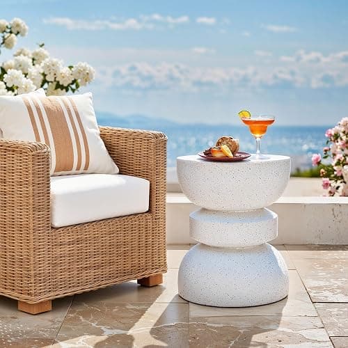 Ultym 18" Outdoor Side Table, Modern Hourglass Garden Stool in Painted Faux Terrazzo-Look, Patio Coffee Accent Table Decorative, Durable Weatherproof MGO & Easy Assembly Round Table for Room Porch thumbnail 6