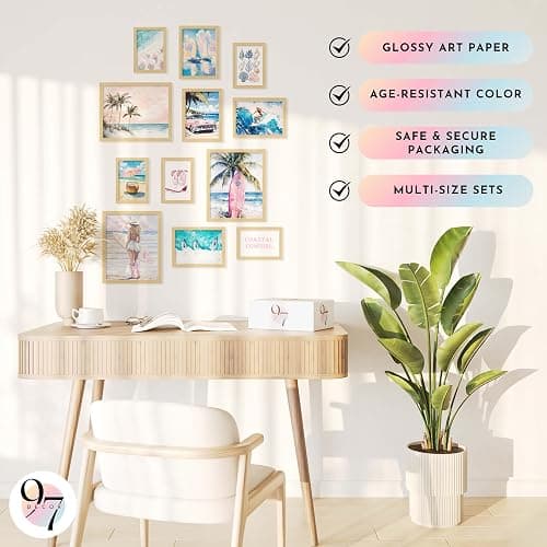 97 Decor Coastal Cowgirl Wall Art, 12 Pcs Preppy Beach Posters, Unframed | Coastal granddaughter decor, teen girl bedroom and dorm, mixed 8x10 5x7 4x6 sizes, blue beachy cardstock prints thumbnail 5