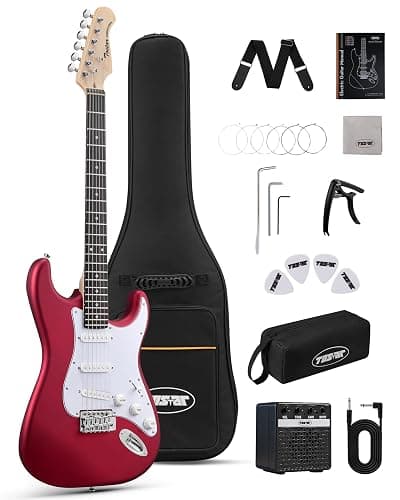 Tostar Electric Guitar Kit for Beginners with 39" Lightweight Body, Red | Rounded Matte Body, Rich Sound, SSH Pickups, 5 Way Switch, 1:18 Tuners, Vintage Tremolo Bridge, Complete Accessories Kit - Image 1