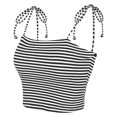 Allegra K Women Rainbow Striped Tie Spaghetti Straps Summer Cami Tops | Stretchy soft jersey. Colorful print. Sleeveless cropped short style. - Image 1