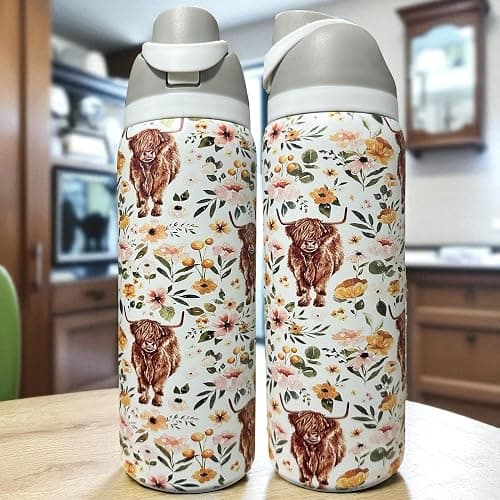 Stainless steel water bottle 40oz cup Longhorn Bottle Bull tumbler Cow gift Western cup Western water bottle (32oz White(72)-Highland cow(TPJ46)) thumbnail 2