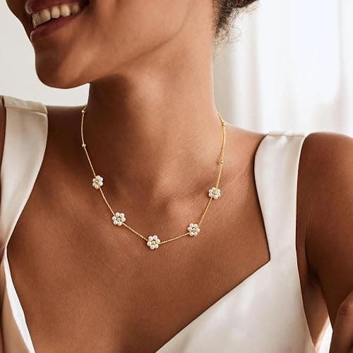 Ursteel Stocking Stuffers for Women Teen Girls, Dainty 14K-Gold-Plated Necklace for Women CZ Clover Butterfly Necklace Pearl Flower Station Necklaces for Women Teen Girl Christmas Gifts for Grandkids thumbnail 4