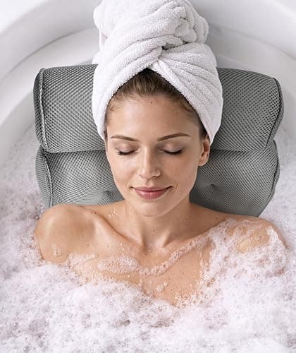 Everlasting Comfort Luxury Bath Pillows for Tub with Head and Neck Support - Non-Slip Bathtub Pillow with Suction Cups, Quick-Drying Mesh & Drying Hook - Jacuzzi & Spa Accessories for Women - Gray thumbnail 9