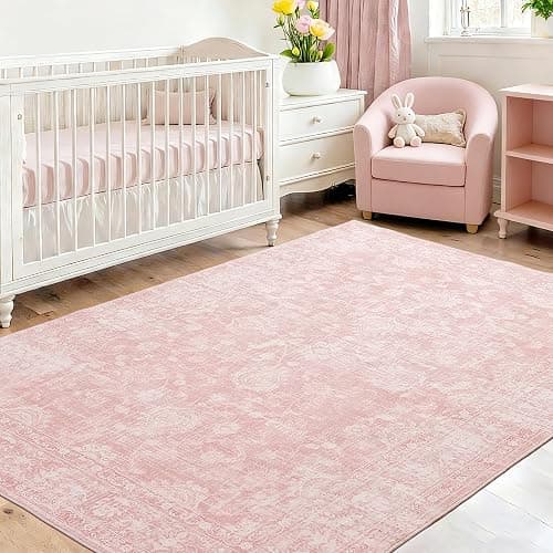 FROZZUR Boho Pink Area Rug 5x7 – Soft Washable Vintage Rug with Non-Slip Backing for Living Room, Bedroom & Nursery, Cozy Home Decor thumbnail 2