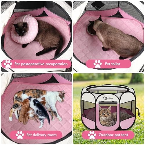 Siedihit Dog Cat Playpen, Puppy Pet Playpen Indoor for Small Dog Crate Tent Cage Outdoor, Portable Pop Up Dogs Enclosure Kennel with Carrying Case for Dogs/Cats/Rabbits(Pink, Small with pad) thumbnail 4