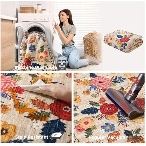 Machine Washable Runner Rug for Hallway: 2'6"x8' Kitchen Runners Rug with Rubber Backing Non Slip Stain Resistant Floral Floor Rug Soft Carpet Runners for Indoor Entryway Bedroom Bedside Living Room thumbnail 4