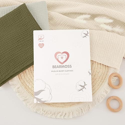 bearmoss Muslin Squares Cloths 100% Cotton Baby Burp Cloth 60x60CM Large Ultra-Absorbent Soft Baby Face Washcloths for Newborn Baby Boy and Girl, 6Pack (Moss Rocks) thumbnail 7
