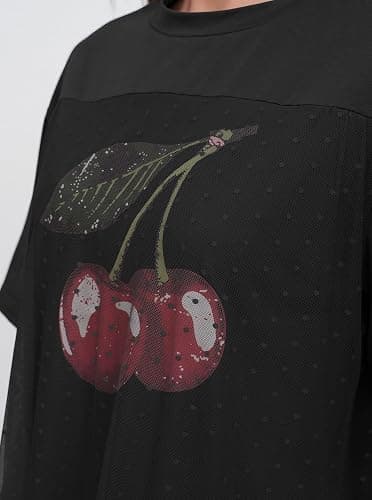 CSDAJIO Trendy Crew Neck Oversized T Shirts for Women Short Sleeve Loose Graphic Tee Summer Lace Top thumbnail 3