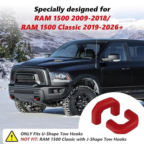 TECHPICCO Tow Hook Covers for RAM 1500 Classic 2009-2026 Warlock & Rebel, U-Shape Tow Hooks Compatible with RAM 1500 Rebel & Warlock Accessories |Red (Not Fit for J-Shape Tow Hooks) thumbnail 2