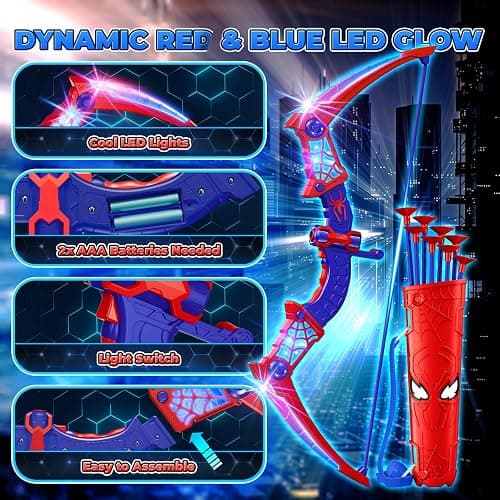 Spider Toys for Boys Age 3-4 4-6 6-8 8-12, Kids Toy BowArrow Shooting Set with Red & Blue LED Lights, Spider Quiver & Web Target, 8 Suction Cup Arrows, Toys Gifts for 3 4 5 6 7 8 9 10 12 Year Old Boys thumbnail 4