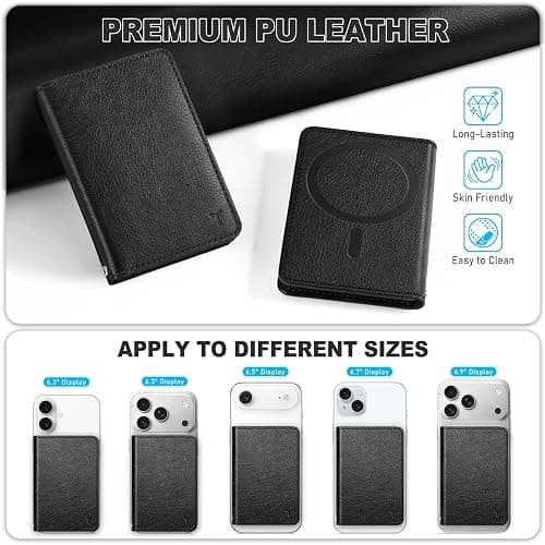 TUCCH for Magsafe Wallet, 6 Card Holders with [ID Window] [RFID Blocking] for iPhone 17/16/15/14/13/12/Pro/Pro Max/Air/Plus Series, PU Leather Magnetic Card Wallet for Men Women, Textured Black thumbnail 6