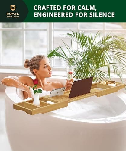 ROYAL CRAFT WOOD Bathtub Tray Caddy for Tub, Bamboo Bath Shelf, Premium Foldable Wood Bath Table, Expandable Bathtub & Bathroom Accessories, New Home Gifts for Mom, Housewarming, Anniversary, Wedding thumbnail 9