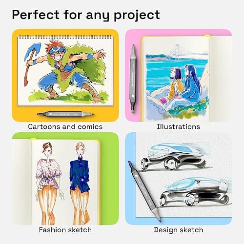 Alcohol Dual Tip Markers Set of 80 with No Bleed Ink, Bonus Case and Vibrant Fade-Resistant Colors, Art Supplies for Sketching, Manga, Drawing, Adult Coloring Books, Card Making (Fine & Chisel) thumbnail 3