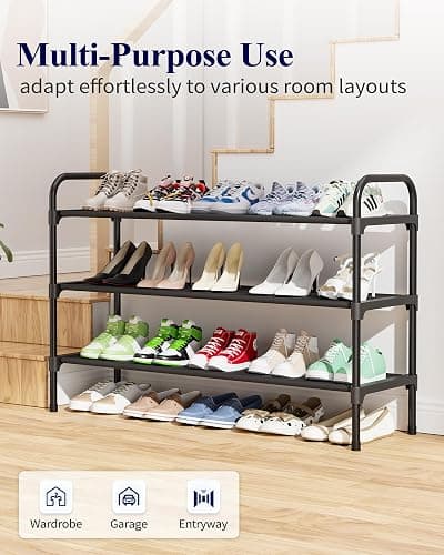 Kitsure Extra-Long Shoe Rack for Closet, Shoe Organizer for Front Door Entrance, Stackable Shoe Shelf, Detachable Closet Organizers and Storage, 39.0" Wide - 3 Tier, Black thumbnail 8