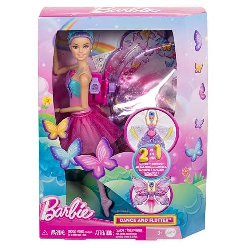 Barbie Dance and Flutter Doll with 2-in-1 Transformation from Dancer to Butterfly with Opening Wings, Purple Hair, Headpiece & Removable Tutu, HXJ10 thumbnail 6