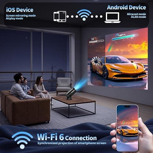 [2026 Upgraded] Mini Projector Support 4K 1080P FHD Auto Keystone 270° Rotatable with WiFi 6 and Bluetooth 5.2 Projector Portable Compatibile with HDMI/TV Stick/Memory Stick/Laptop,Black thumbnail 7