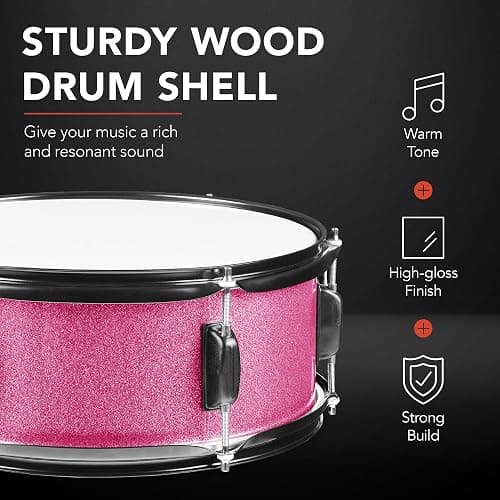 Best Choice Products 5-Piece Full Size Complete Adult Drum Set w/Cymbal Stands, Stool, Drum Pedal, Sticks, Floor Tom - Pink Sparkle thumbnail 4